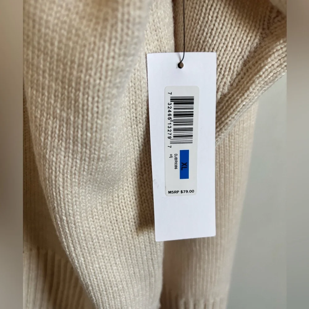 NWT DKNY Women's Cream Turtleneck Sweater with burgundy lettering, Size XL - Picture 7 of 7